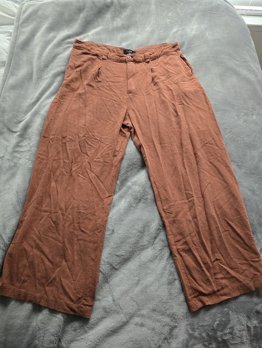 Lulu's Women's Wide Leg Linen Blend Orange Rust Pants Size XXL